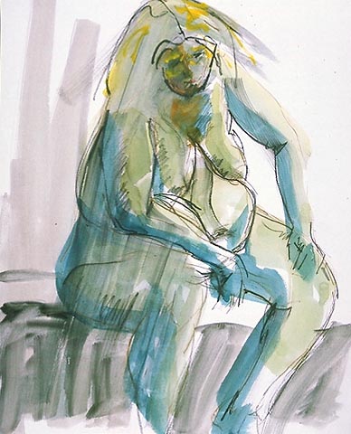 female nude in watercolor and pencil