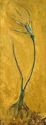 flower painted in oil on panel with gold encaustic background