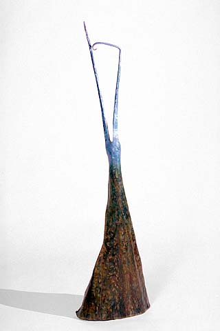forged and formed copper figure evoking daphne myth with dress and arms transforming into the branches of a tree