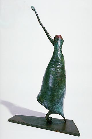 small bronze abstract figure beckons or flips the bird in reference to the postman by Medardo Rosso